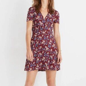 Madewell Wrap-Front Mini Dress in Antique Flora Burgundy Floral